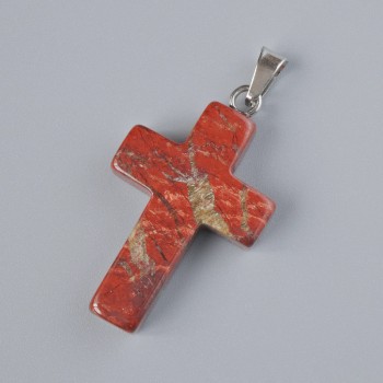 تعليقة "الصليب" اليشب الأحمر حجر طبيعي، القطر 25×18mm±، الطول 34mm+