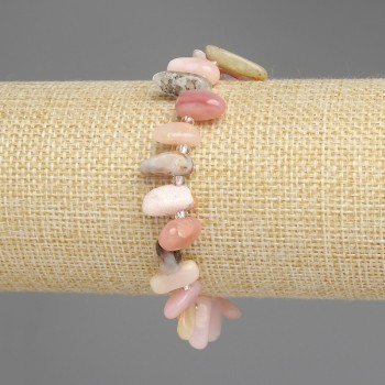 سوار أوبال وردي قطع فراشة، قطر 9-14x4-6mm+- خرز بذري 3mm+-، طول 18cm +- مطاطي