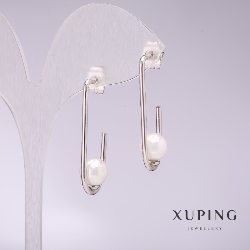 أقراط Xuping بلؤلؤ Mallorca أبيض 33x8mm روديوم