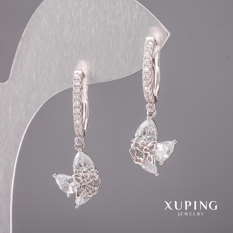 أقراط Xuping بأحجار بيضاء 8x29مم روديوم